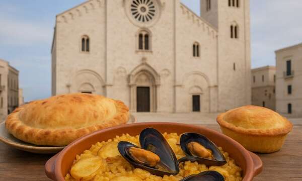 La cucina regionale pugliese: riso, patate e cozze; il calzone di cipolla; il pasticciotto.